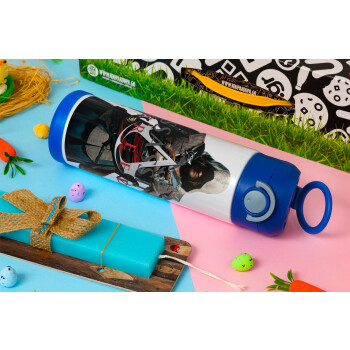 Assassin's Creed, Easter candle, Childrens hot water bottle, stainless steel, with safety straw, BLUE (500ml)