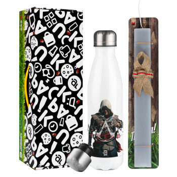 Assassin's Creed, Easter candle, metallic white thermos bottle (500ml) & aromatic flat candle (30cm) (GRAY)