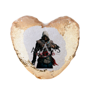 Assassin's Creed, Μαξιλάρι καναπέ καρδιά Μαγικό Χρυσό με πούλιες 40x40cm περιέχεται το  γέμισμα