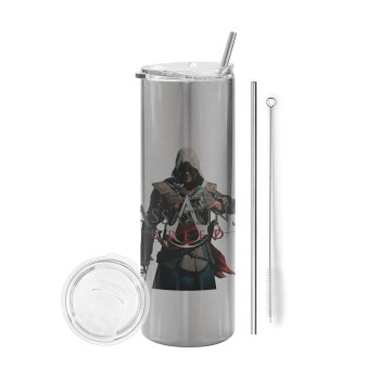 Assassin's Creed, Tumbler stainless steel Silver 600ml, with metal straw & cleaning brush