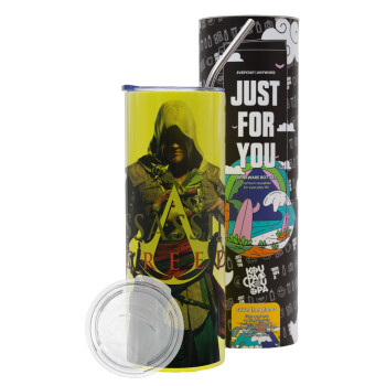 Assassin's Creed, Neon Yellow Travel Tumbler θερμό, μεταλλικό καλαμάκι(Ανωξείδωτο 304 Food grade, BPA free, 600ml)