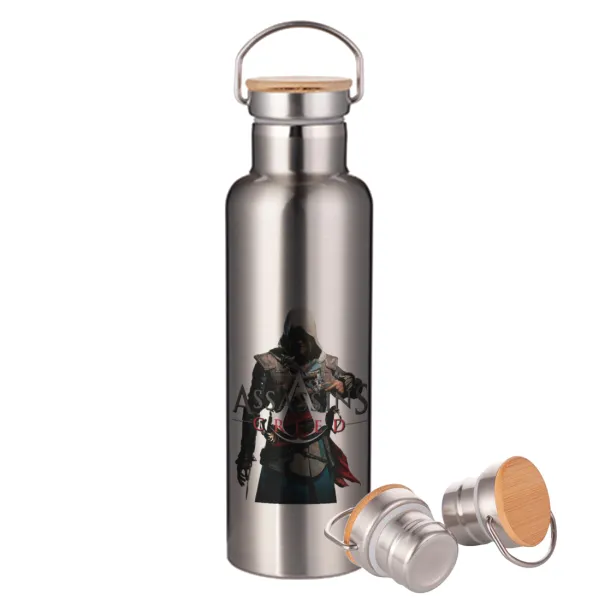 Assassin's Creed — Stainless steel Silver with wooden lid (bamboo), double wall, 750ml