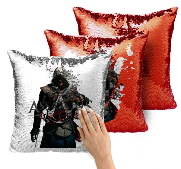 Assassin's Creed — Magic sofa cushion with red sequins, 40x40cm, filling included