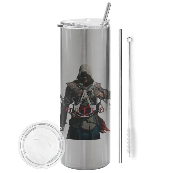 Assassin's Creed — Tumbler stainless steel Silver 600ml, with metal straw & cleaning brush