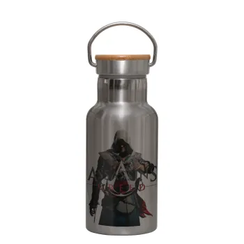 Assassin's Creed, Μεταλλικό παγούρι θερμός (Stainless steel) Ασημένιο με ξύλινο καπακι (bamboo), διπλού τοιχώματος, 350ml