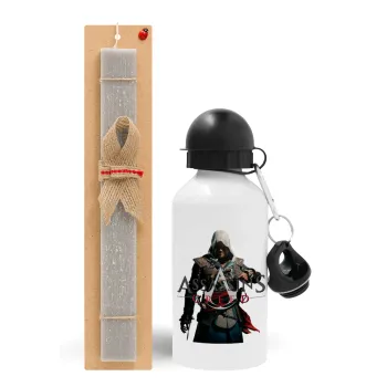Assassin's Creed, Easter Set, metallic aluminum water bottle (500ml) & aromatic flat Easter candle (30cm) (GRAY)