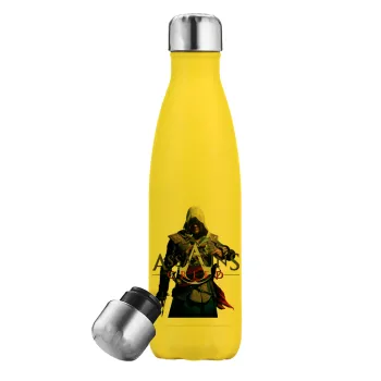 Assassin's Creed, Μεταλλικό παγούρι θερμός Κίτρινος (Stainless steel), διπλού τοιχώματος, 500ml