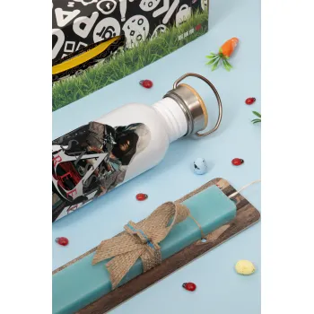 Assassin's Creed, Easter Set, metallic silver aluminum water bottle (500ml) & scented flat Easter candle (30cm) (TURQUOISE)