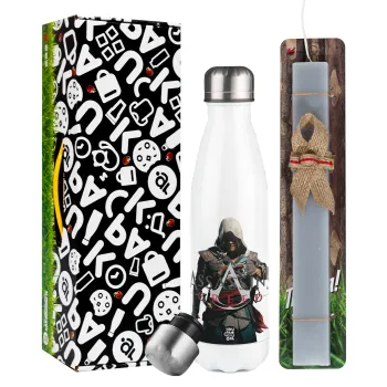 Assassin's Creed, Easter candle, metallic white thermos bottle (500ml) & aromatic flat candle (30cm) (GRAY)
