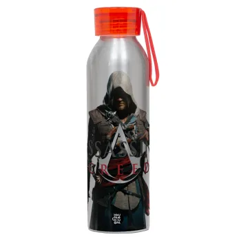 Assassin's Creed, Αλουμινένιο Αθλητικό Μπουκάλι 650ml – Ασημί με Κόκκινο Καπάκι και Λουράκι Σιλικόνης