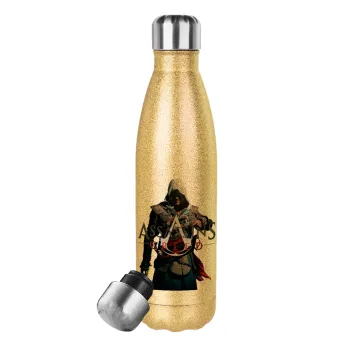 Assassin's Creed, Glitter gold stainless steel thermos bottle, double-walled, 500ml