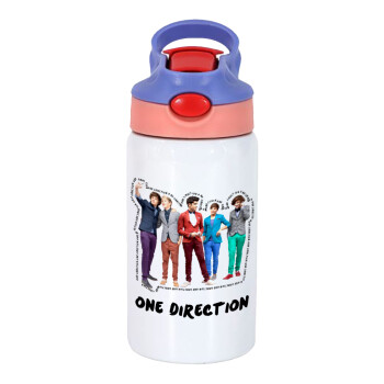 One Direction , Παιδικό παγούρι θερμό, ανοξείδωτο, με καλαμάκι ασφαλείας, ροζ/μωβ (350ml)