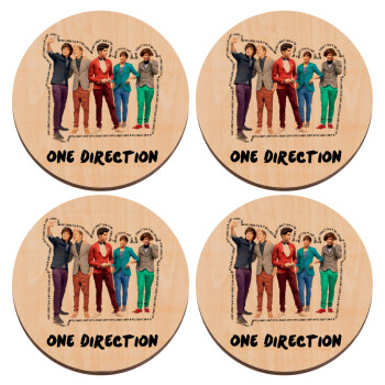 One Direction , ΣΕΤ x4 Σουβέρ ξύλινα στρογγυλά plywood (9cm)