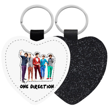 One Direction , Μπρελόκ PU δερμάτινο glitter καρδιά ΜΑΥΡΟ
