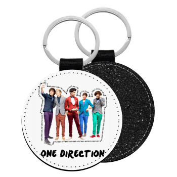 One Direction , Μπρελόκ Δερματίνη, στρογγυλό ΜΑΥΡΟ (5cm)