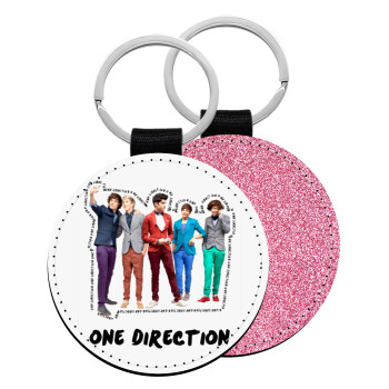 One Direction , Μπρελόκ Δερματίνη, στρογγυλό ΡΟΖ (5cm)