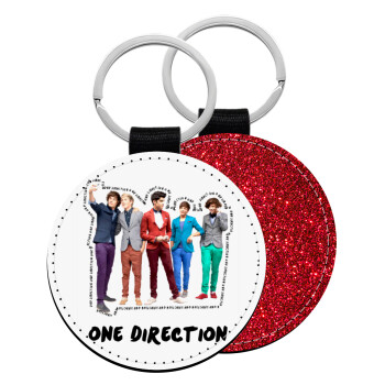 One Direction , Μπρελόκ Δερματίνη, στρογγυλό ΚΟΚΚΙΝΟ (5cm)