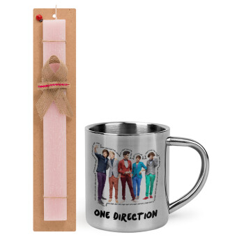 One Direction , Πασχαλινό Σετ, μεταλλική κούπα θερμό (300ml) & πασχαλινή λαμπάδα αρωματική πλακέ (30cm) (ΡΟΖ)