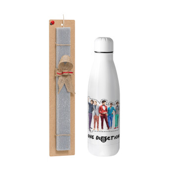 One Direction , Easter Set, metallic stainless thermos bottle (500ml) & scented flat Easter candle (30cm) (GRAY)