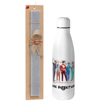One Direction , Πασχαλινό Σετ, μεταλλικό παγούρι Inox (700ml) & πασχαλινή λαμπάδα αρωματική πλακέ (30cm) (ΓΚΡΙ)
