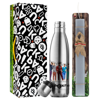 One Direction , Easter Set, metallic stainless thermos flask (500ml) & scented flat Easter candle (30cm) (GRAY)