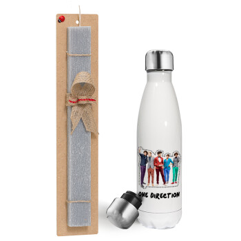 One Direction , Πασχαλινή λαμπάδα, μεταλλικό παγούρι θερμός λευκός (500ml) & λαμπάδα αρωματική πλακέ (30cm) (ΓΚΡΙ)