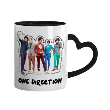 One Direction , Mug heart black handle, ceramic, 330ml