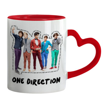 One Direction , Κούπα καρδιά χερούλι κόκκινη, κεραμική, 330ml