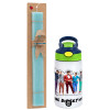 Easter Set, Children's thermal stainless steel bottle with safety straw, green/blue (350ml) & aromatic flat Easter candle (30cm) (TURQUOISE)