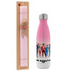 Easter Set, Metallic pink/white (Stainless steel) thermos, double-walled, 500ml & aromatic flat Easter candle (30cm) (PINK)
