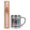 Easter Set, metallic thermal cup (300ml) & aromatic flat Easter candle (30cm) (PINK)