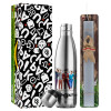 Easter Set, metallic stainless thermos flask (500ml) & scented flat Easter candle (30cm) (GRAY)