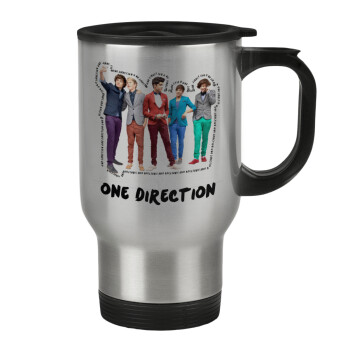 One Direction , Stainless steel travel mug with lid, double wall 450ml