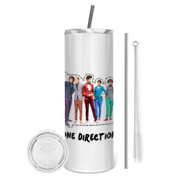 One Direction , Eco friendly ποτήρι θερμό (tumbler) από ανοξείδωτο ατσάλι 600ml, με μεταλλικό καλαμάκι & βούρτσα καθαρισμού