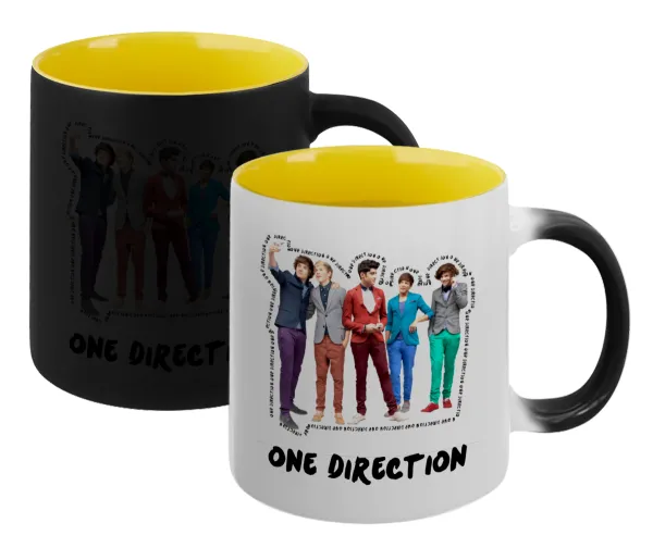 One Direction — Κούπα Μαγική εσωτερικό κίτρινη, κεραμική 330ml που αλλάζει χρώμα με το ζεστό ρόφημα