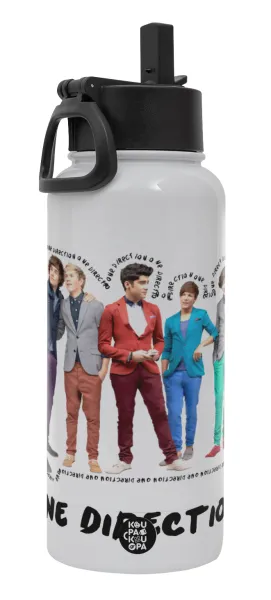 One Direction — Μεταλλικό παγούρι θερμός Λευκό με καλαμάκι και χερούλι (Stainless steel), διπλού τοιχώματος, 950ml