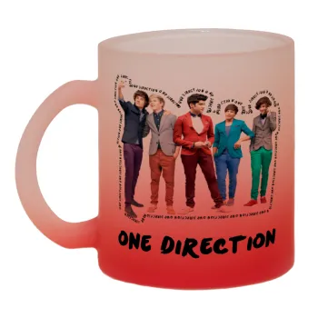 One Direction , Κούπα γυάλινη δίχρωμη με βάση το κόκκινο ματ, 330ml