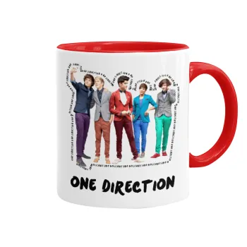 One Direction , Κούπα χρωματιστή κόκκινη, κεραμική, 330ml