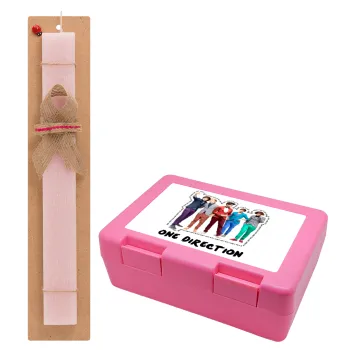 One Direction , Easter Set, children's snack container PINK & scented flat Easter candle (30cm) (PINK)