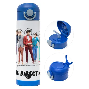 One Direction , Παιδικό παγούρι θερμό, ανοξείδωτο, με καλαμάκι ασφαλείας, ΜΠΛΕ (500ml)