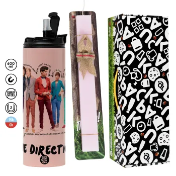 One Direction , Easter candle,Travel Tumbler 2 Lids, with metal straw & cleaning brush & aromatic flat candle (30cm) (PINK)