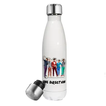 One Direction , Μεταλλικό παγούρι θερμός Λευκό (Stainless steel), διπλού τοιχώματος, 500ml