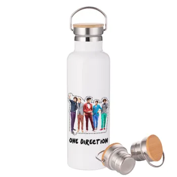 One Direction , Stainless steel White with wooden lid (bamboo), double wall, 750ml
