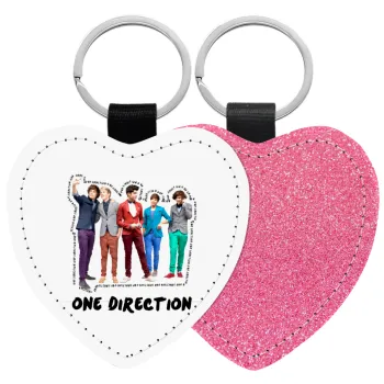 One Direction , Μπρελόκ PU δερμάτινο glitter καρδιά ΡΟΖ