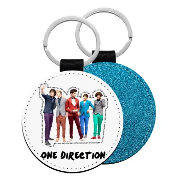 One Direction , Μπρελόκ Δερματίνη, στρογγυλό ΜΠΛΕ (5cm)