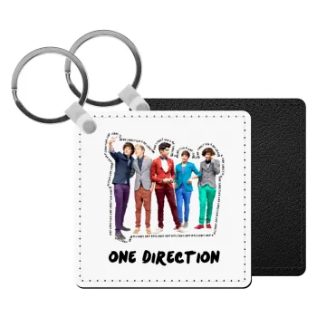 One Direction , Μπρελόκ Δερματίνη, τετράγωνο ΜΑΥΡΟ (5x5cm)