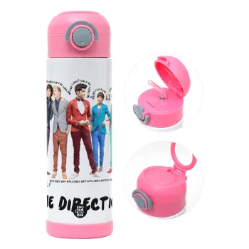 One Direction , Children's hot water bottle, stainless steel, with safety straw, PINK (500ml)
