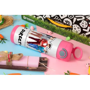 One Direction , Easter candle, Childrens hot water bottle, stainless steel, with safety straw, PINK (500ml)