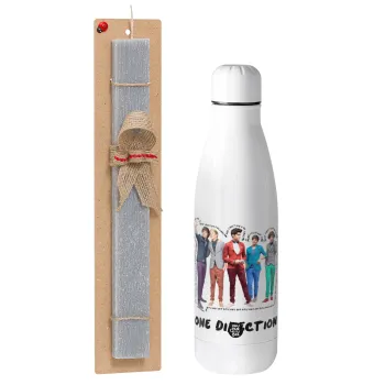 One Direction , Easter Set, metallic stainless thermos bottle (500ml) & scented flat Easter candle (30cm) (GRAY)