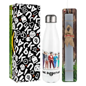 One Direction , Easter candle, metallic white thermos bottle (500ml) & aromatic flat candle (30cm) (GRAY)